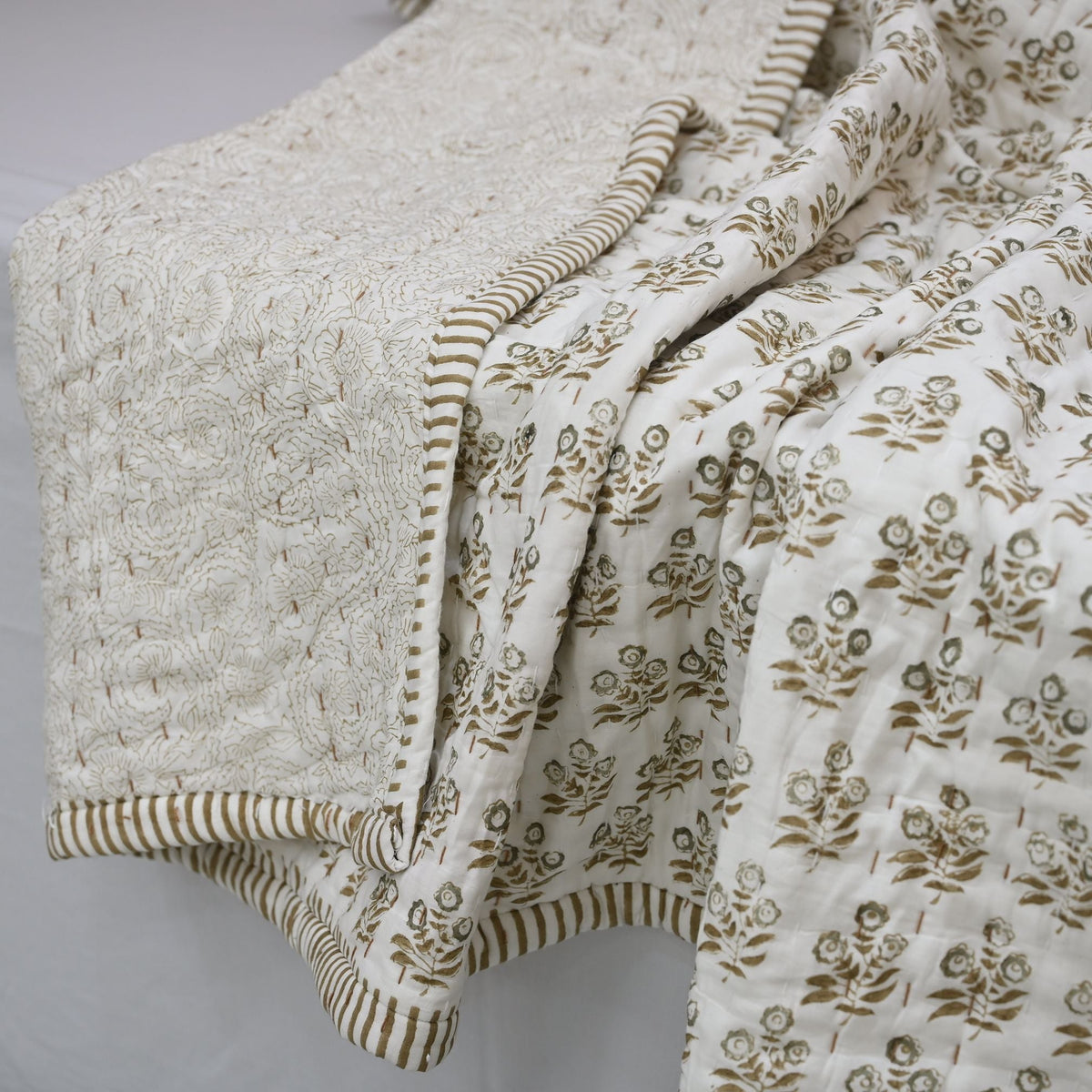 Asher Floral Hand Block Printed Quilt