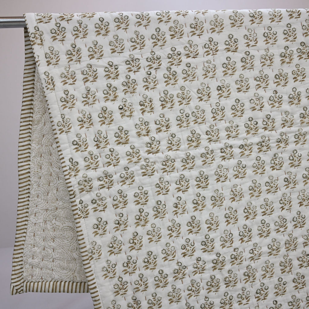 Asher Floral Hand Block Printed Quilt