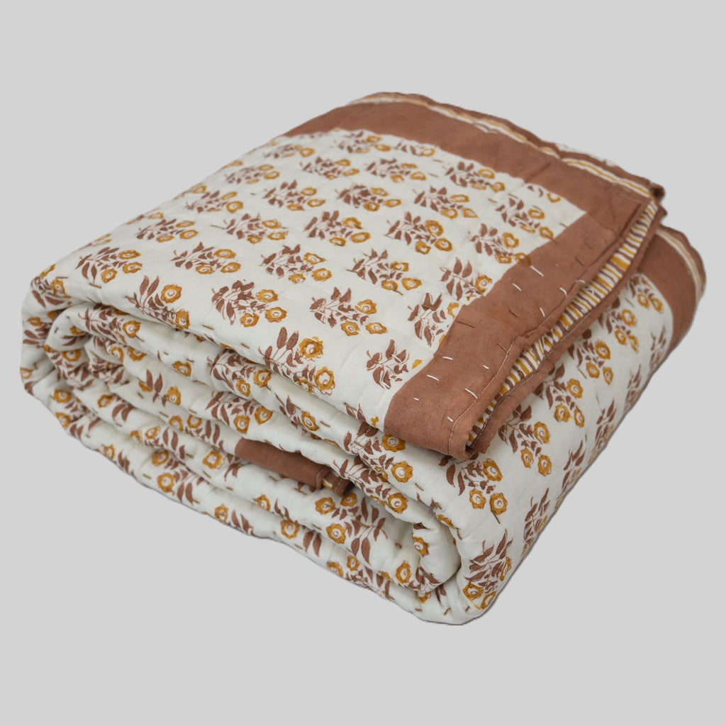 Asher Floral Hand Block Printed Quilt