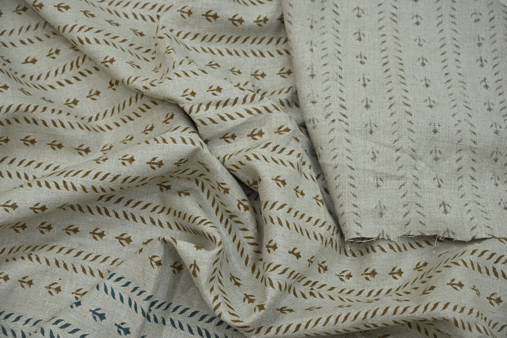 Luna Floral Hand Block Print Linen Fabric by the Yard 19
