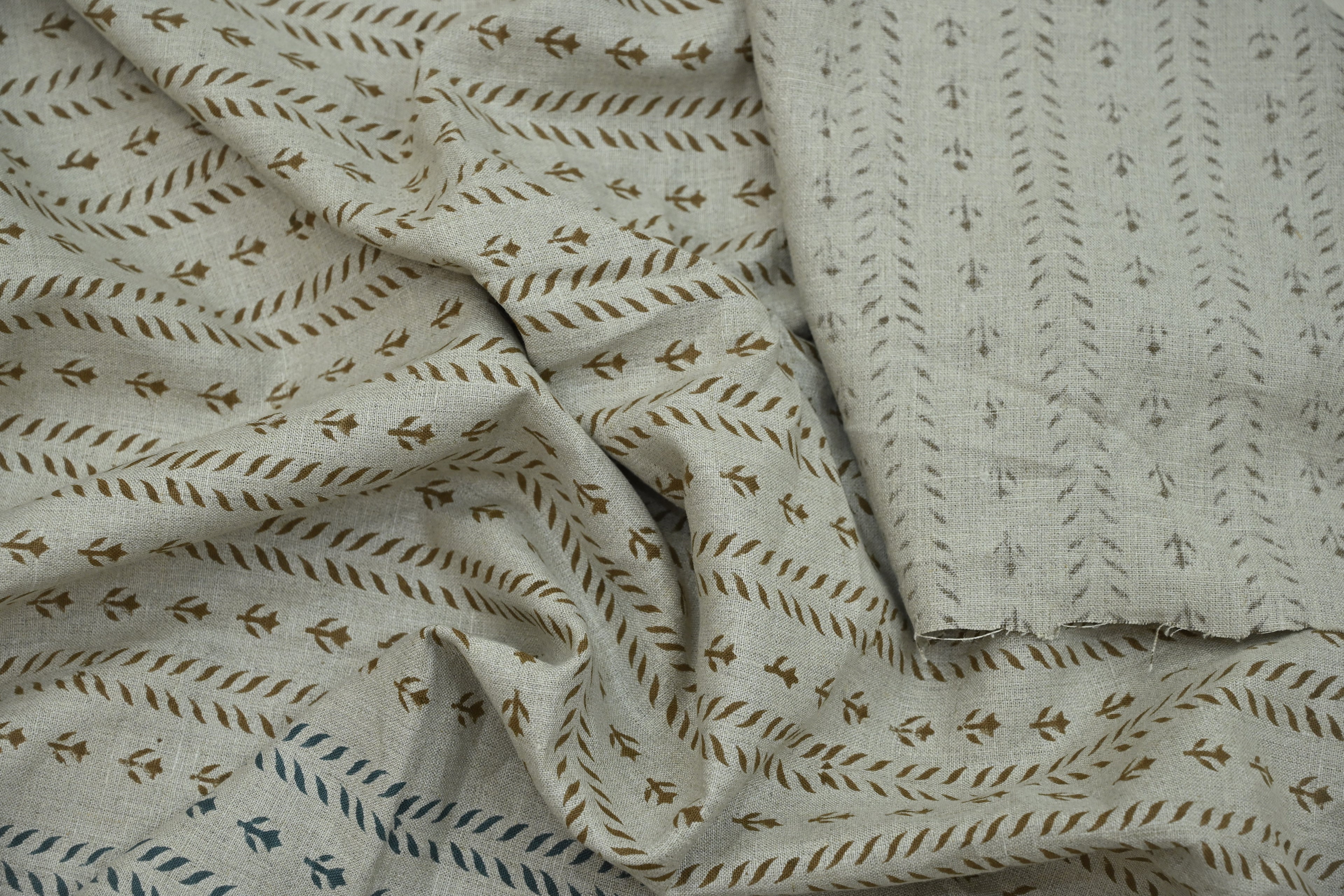 Luna Floral Hand Block Print Linen Fabric by the Yard 19