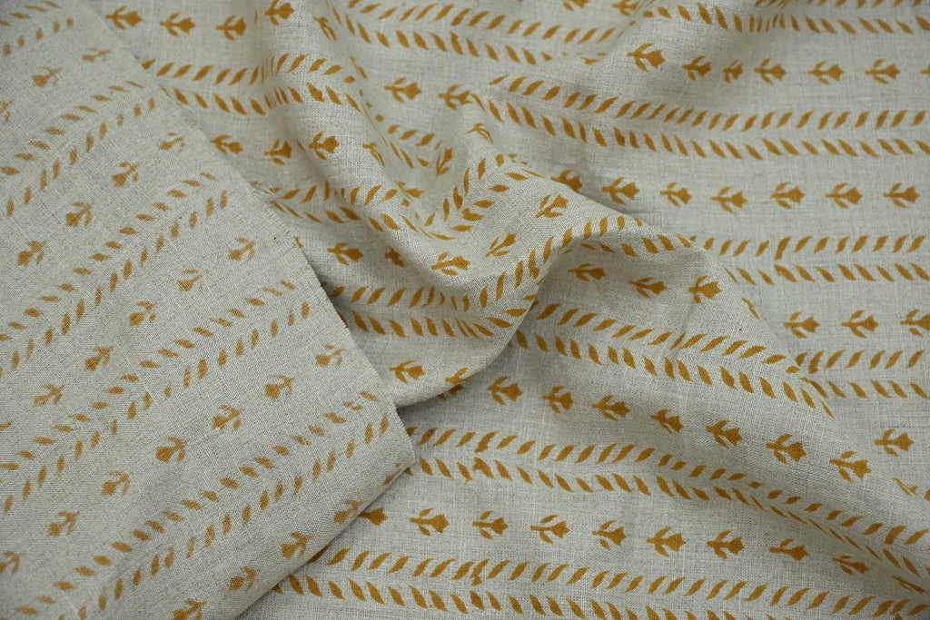 Luna Floral Hand Block Print Linen Fabric by the Yard 19