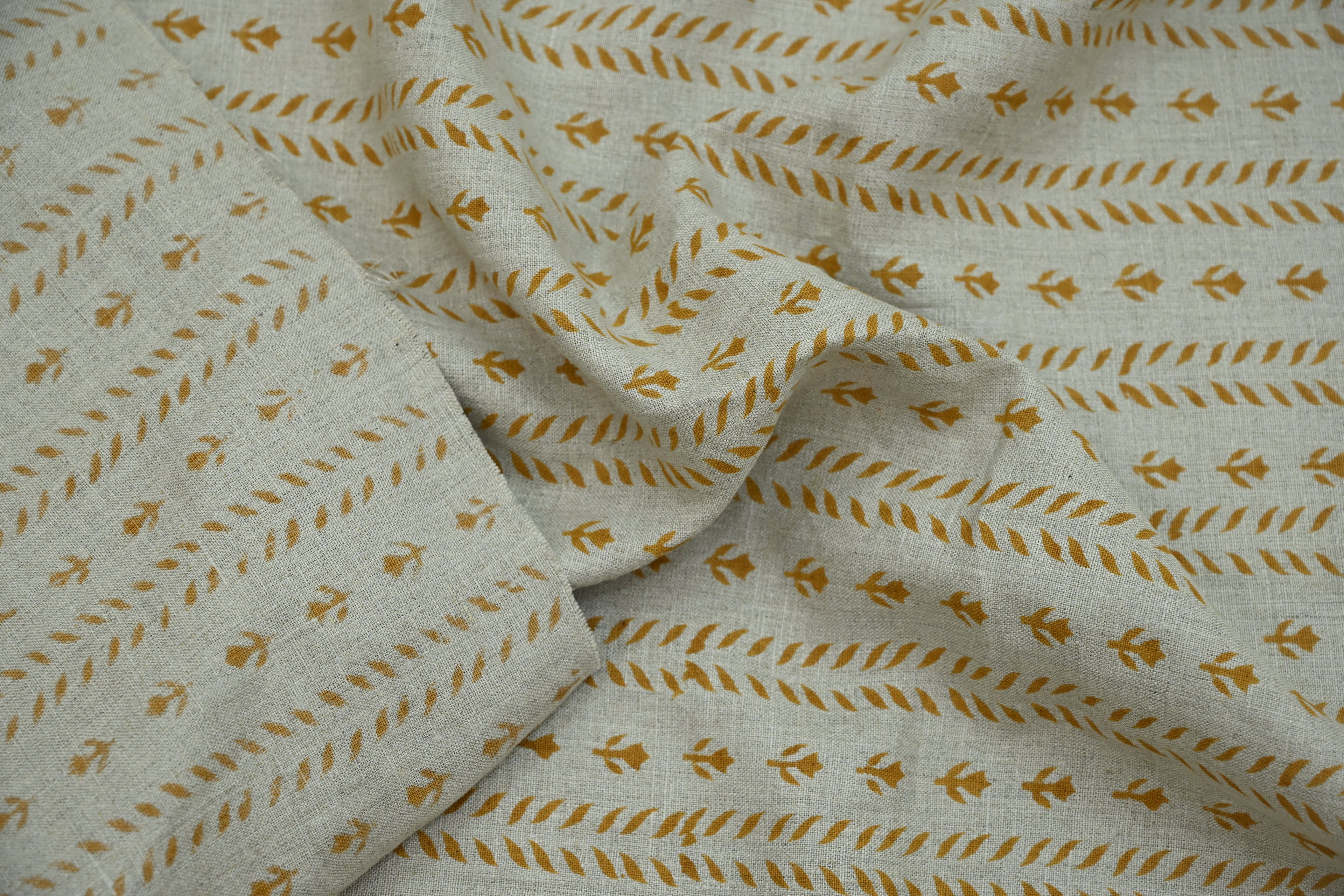 Luna Floral Hand Block Print Linen Fabric by the Yard 19