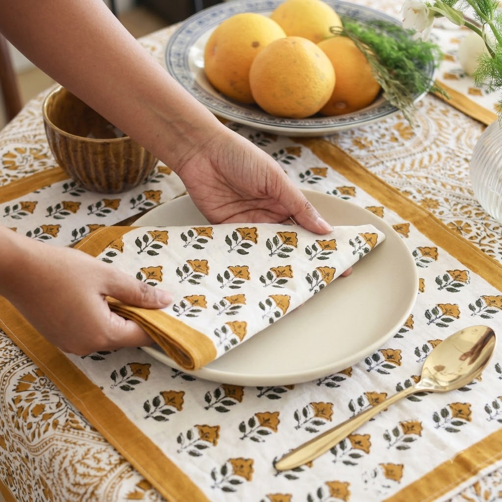 Vintage Amber Floral Table Napkin