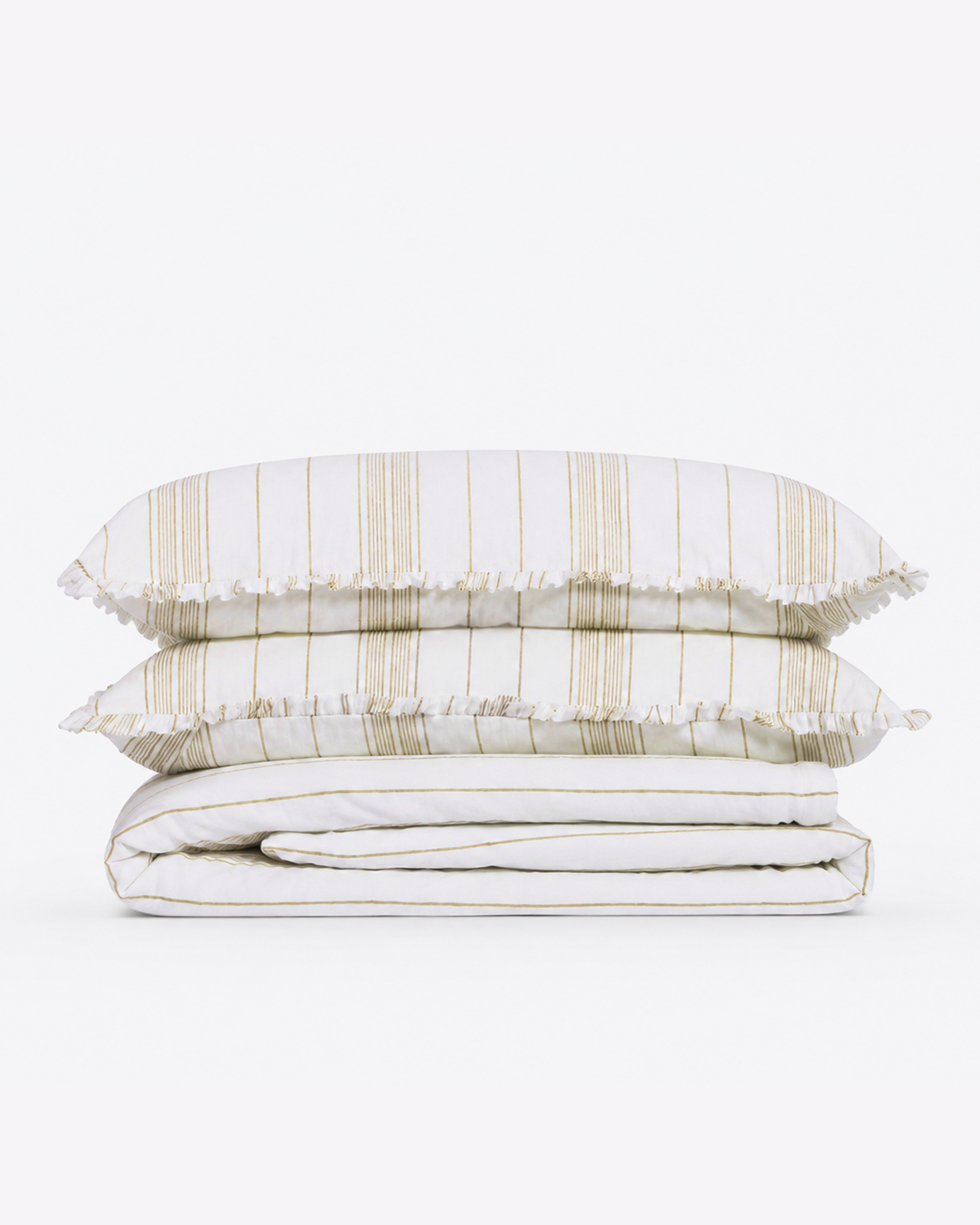 Golden Pinstripe Cotton Duvet Cover Set