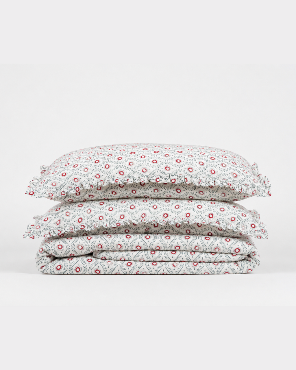 Crimson Floral Cotton Duvet Cover Set