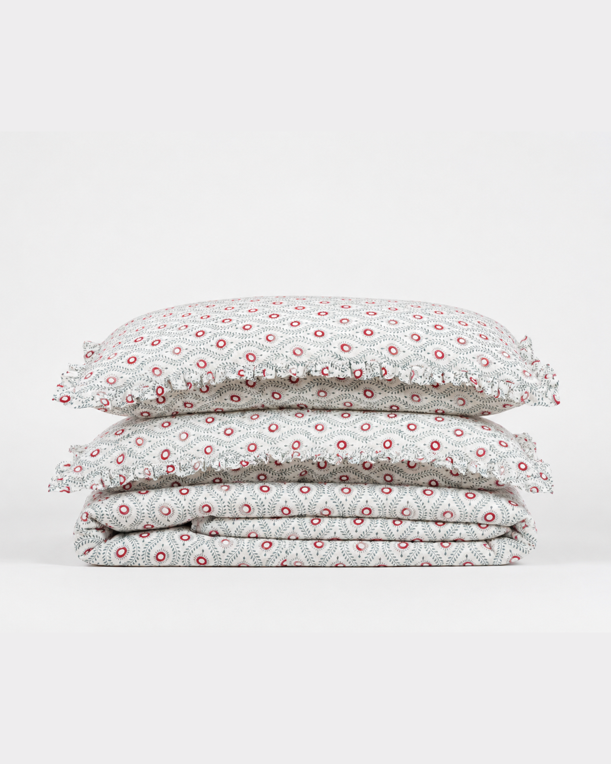 Crimson Floral Cotton Duvet Cover Set
