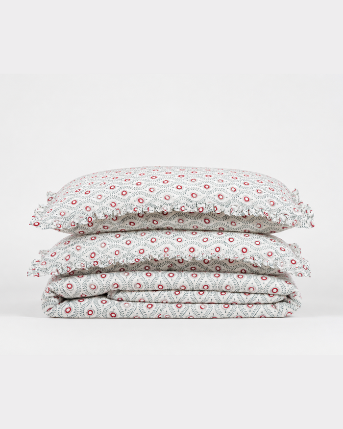 Crimson Floral Cotton Duvet Cover Set