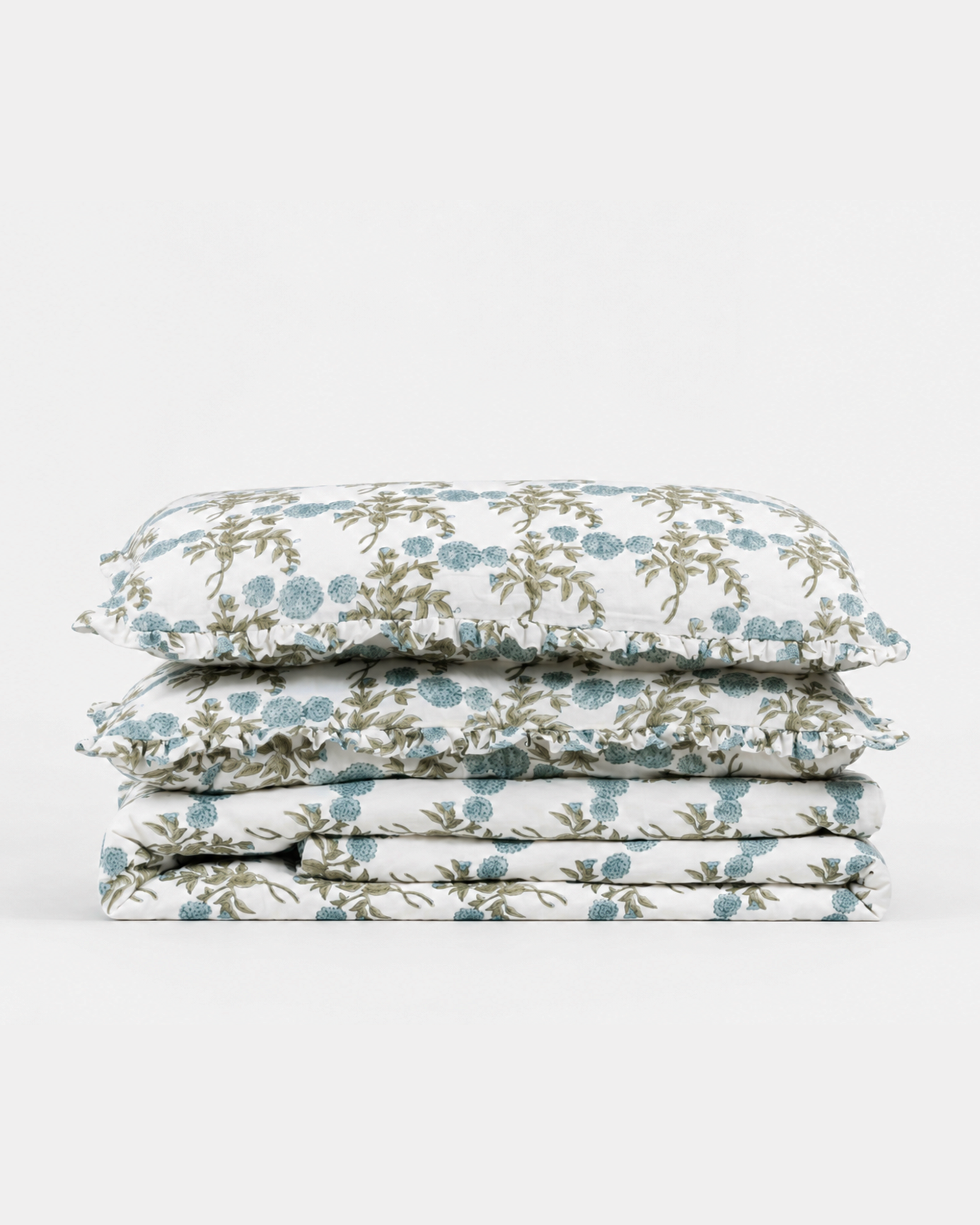 Blush Pink Floral Hand Block Print Linen Duvet Cover