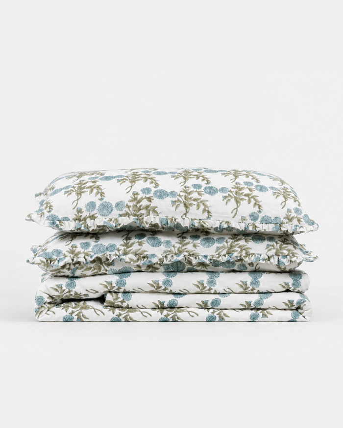Blush Pink Floral Cotton Duvet Cover Set