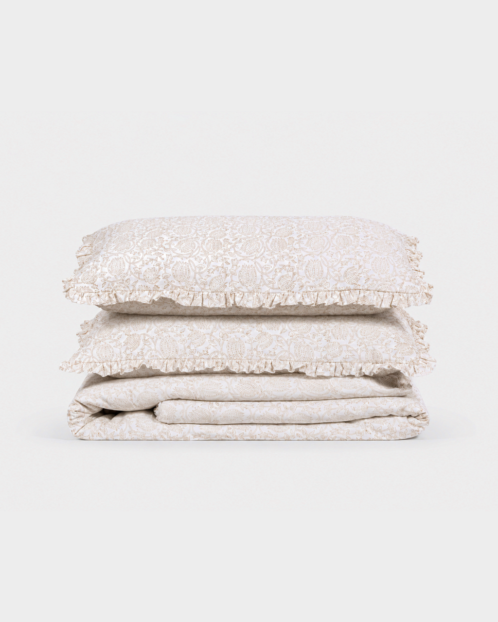 Beige Botanical Cotton Duvet Cover Set