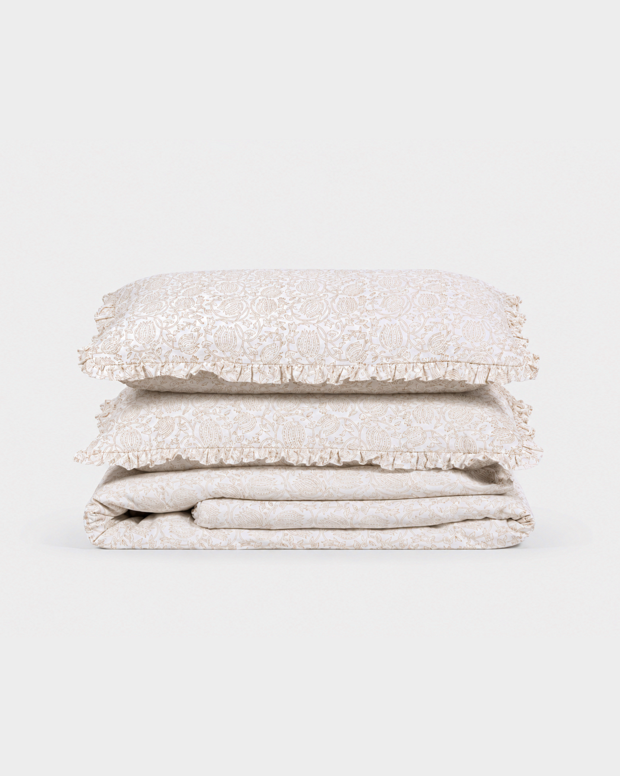 Beige Botanical Cotton Duvet Cover Set