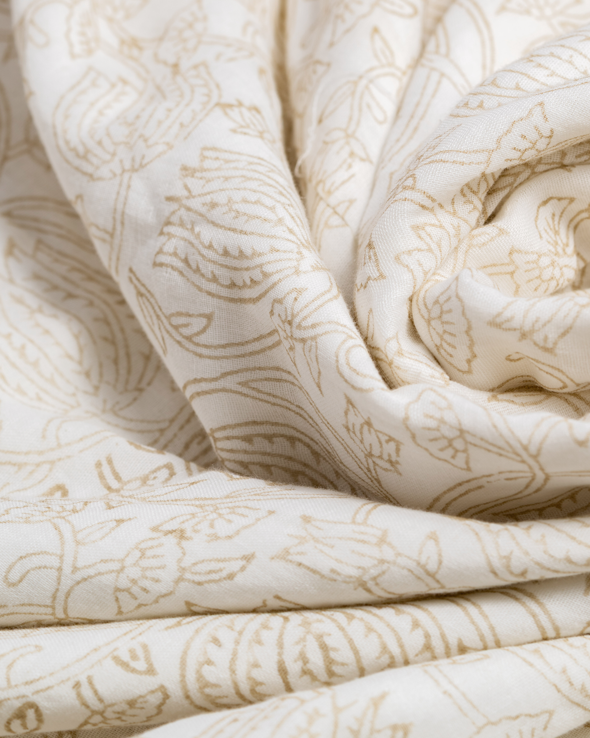 Beige Botanical Cotton Duvet Cover Set