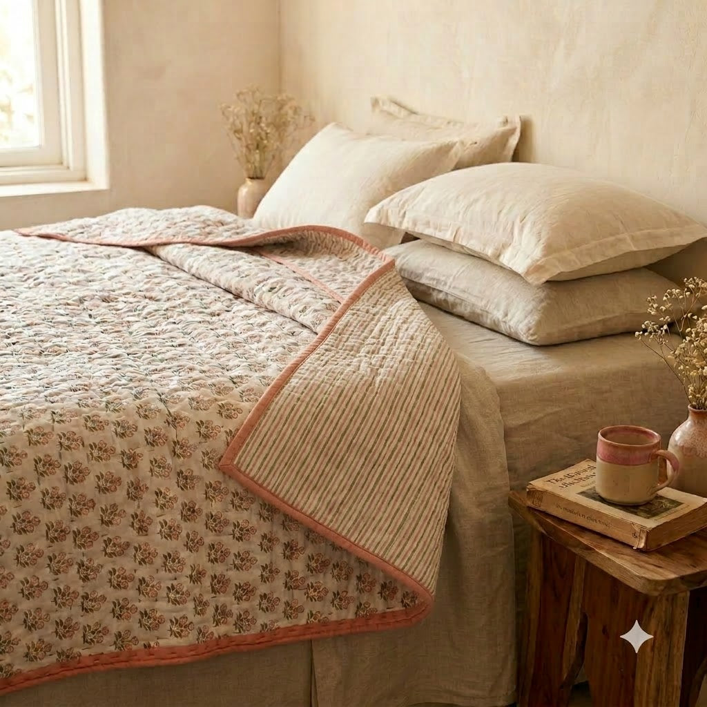 Asher Floral Hand Block Printe Quilt