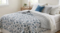 Andrea Ice Blue Floral Hand Block Print Cotton Quilt