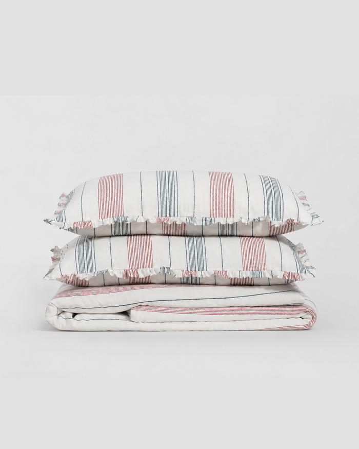 Crimson Stripe Cotton Duvet Cover Set