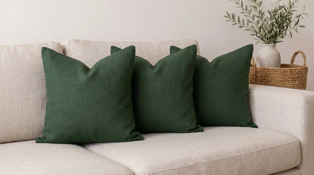 Aral Dark Green Solid Linen Pillow Cover