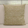 Sage green chintz jaal block print linen pillow cover styled on a sofa