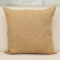 Camel linen pillow cover with hand block printed geometric leaf mandala tile in brown, front view