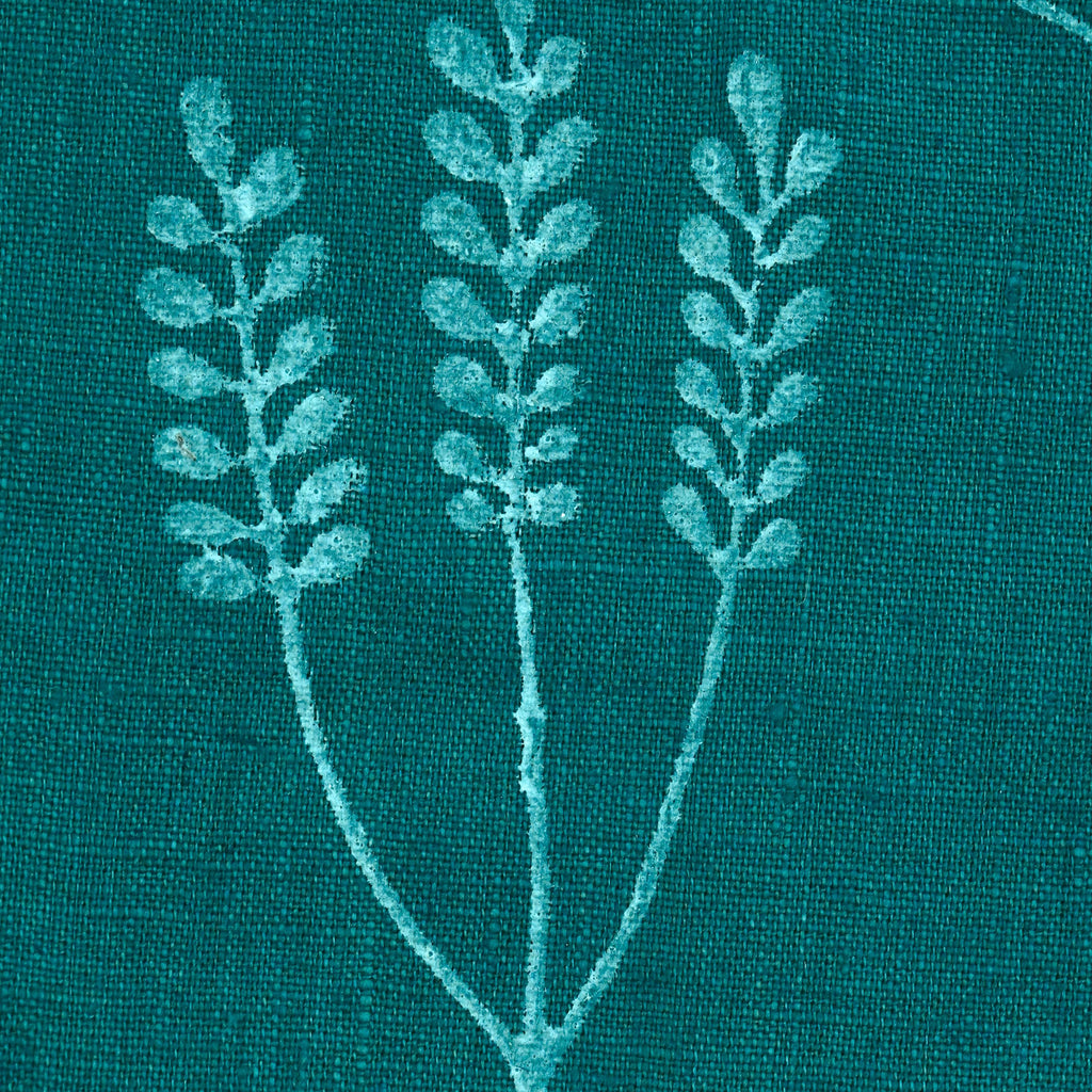 Front view of teal wildflower hand block print cushion cover