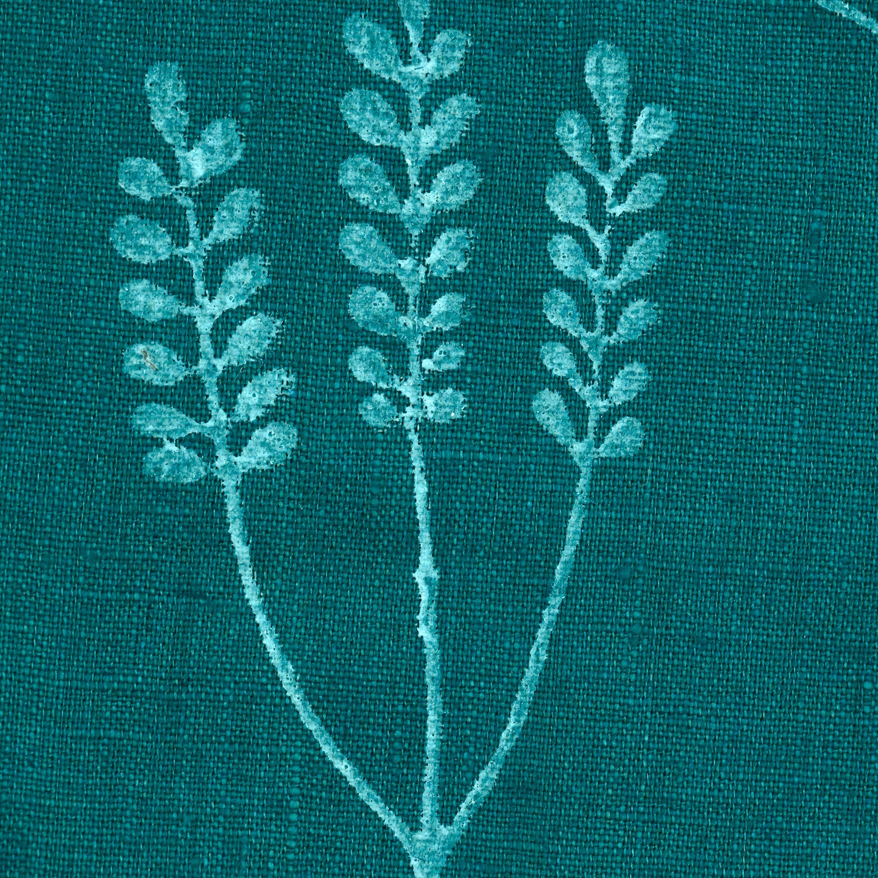Front view of teal wildflower hand block print cushion cover