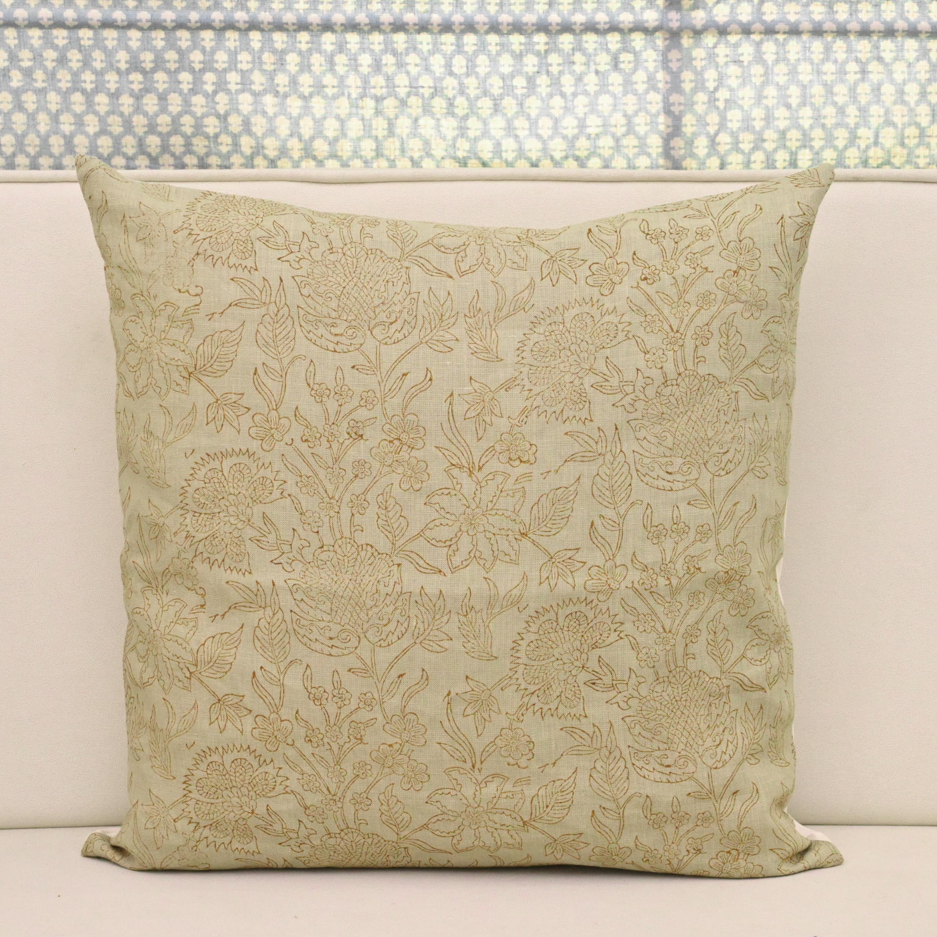 Boho Block Print Linen Pillow Cover