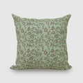 Sage green jaal botanical block print linen pillow cover, front view