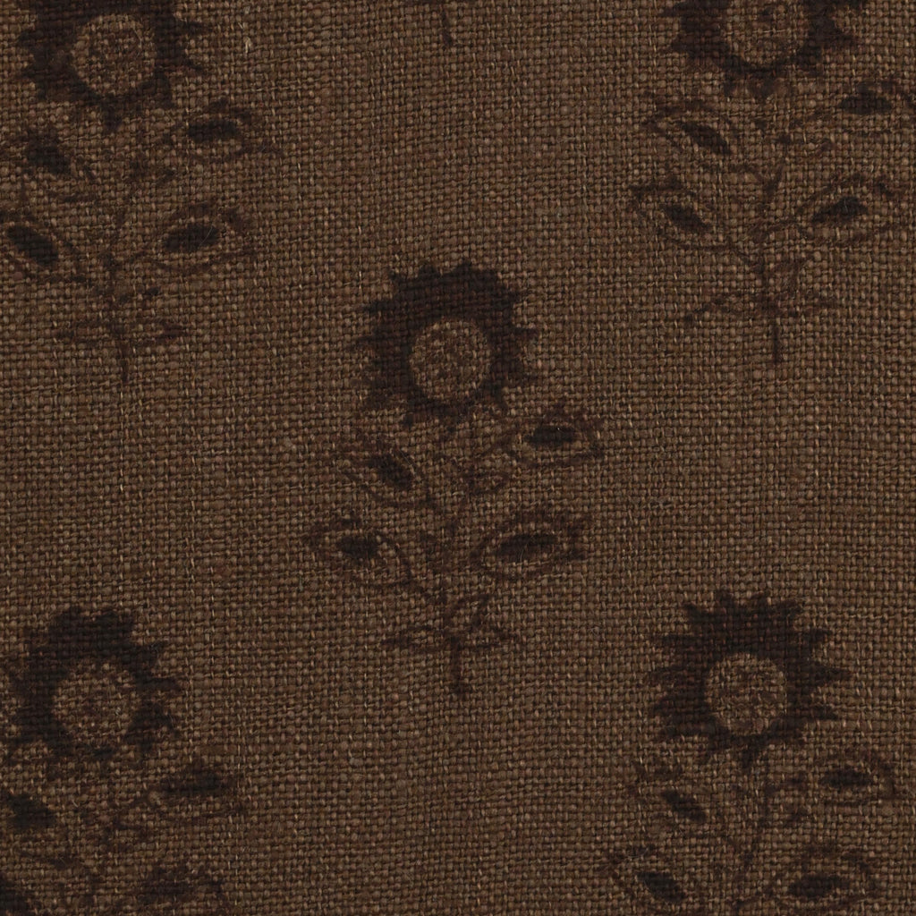 Front view of brown boho floral buti hand block print cushion cover