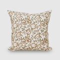 Taupe brown floral hand block print linen pillow cover, front view