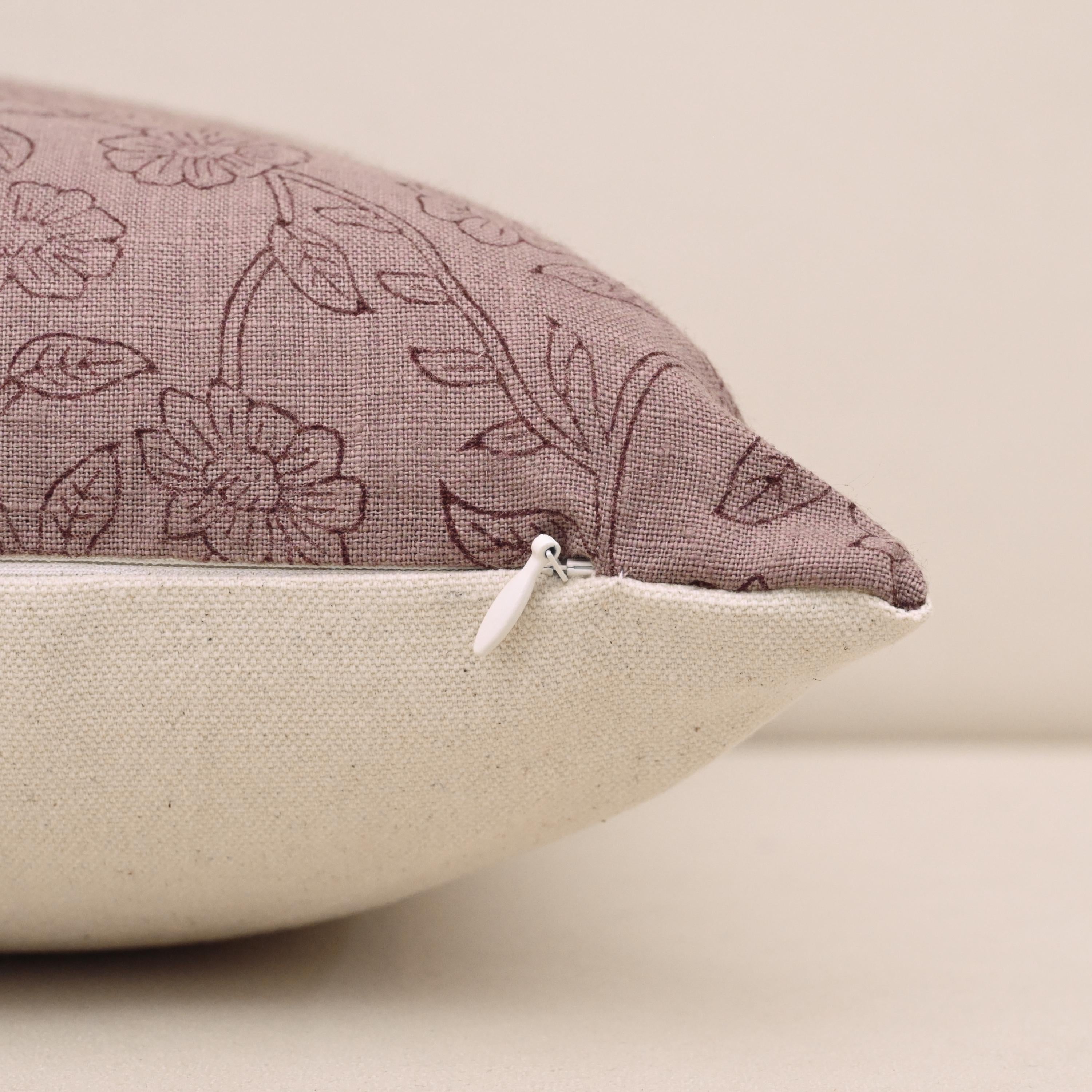 Corner and hidden zipper detail on Haven ditsy floral linen pillow cover