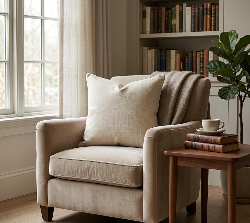 Light grey linen pillow cover displayed on a bed with neutral bedding