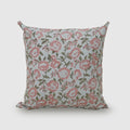 Terracotta pink rose hand block print linen pillow cover, front view