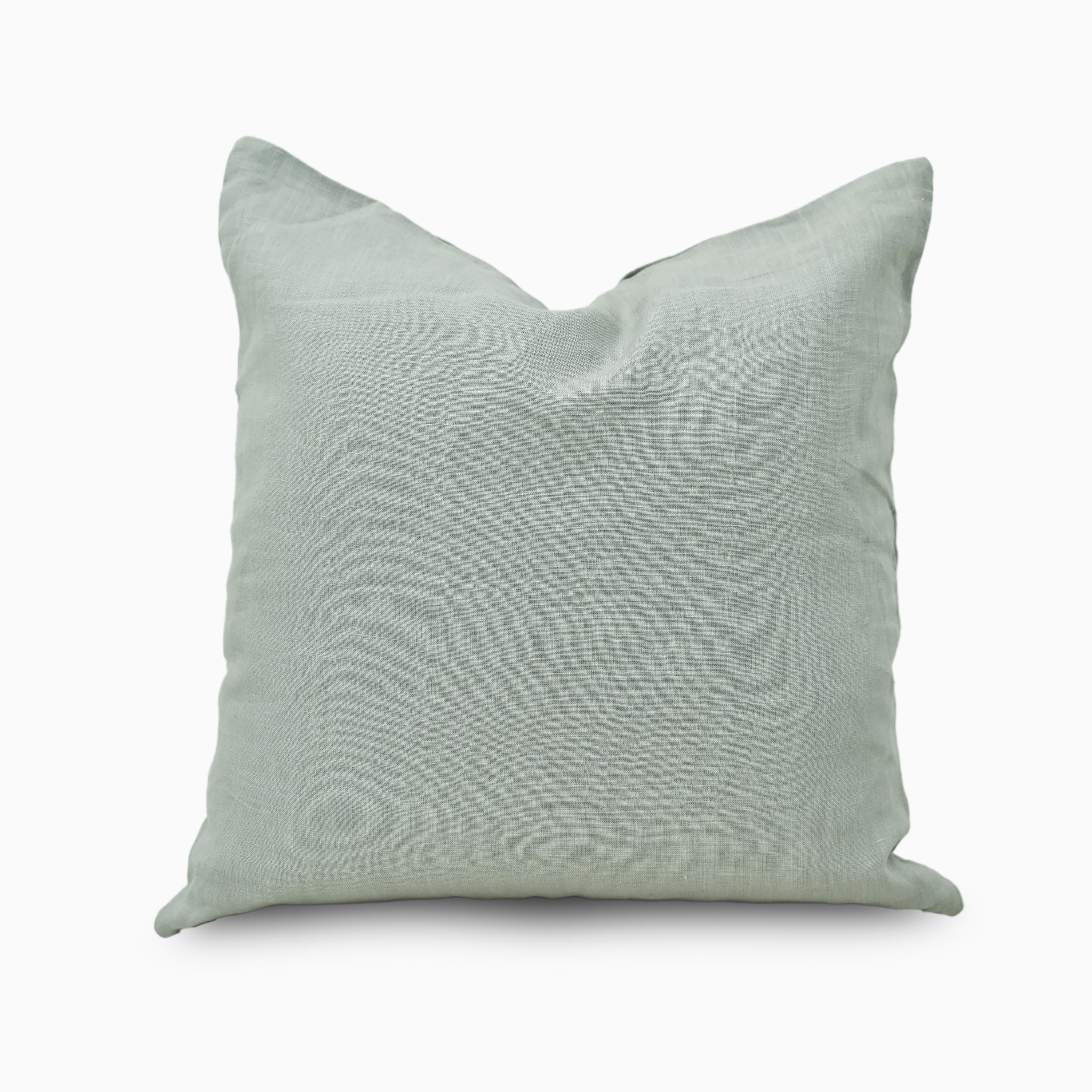 Sage solid linen pillow cover, front view showing soft sage green tone