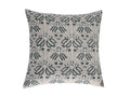 Teal lotus damask hand block print linen pillow cover, front view