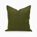 Olive green solid linen pillow cover, front view showing deep olive tone
