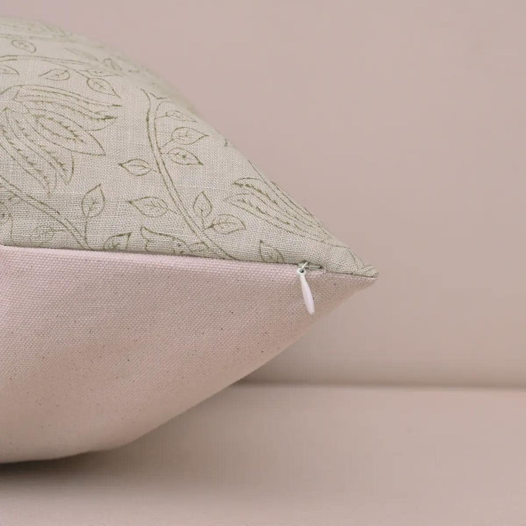 Willow Floral Block Print Linen Pillow Cover