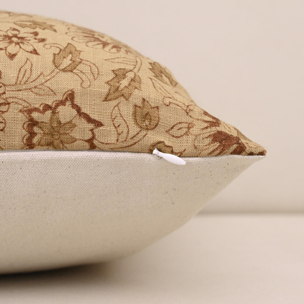 Corner and hidden zipper detail on Jaipuri linen pillow cover
