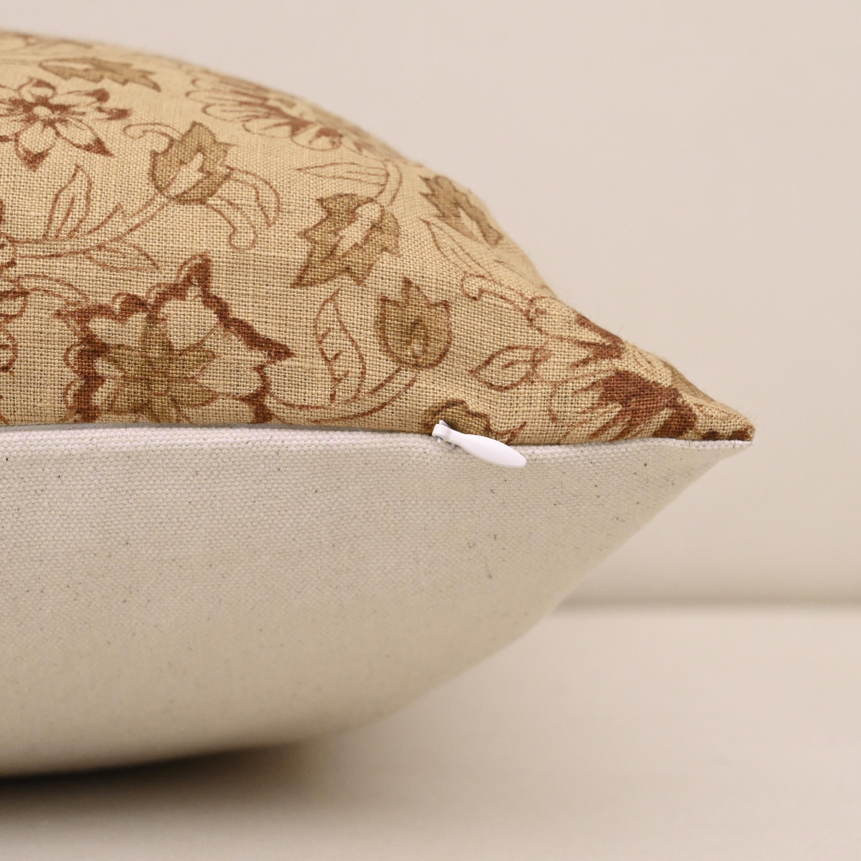 Corner and hidden zipper detail on Jaipuri linen pillow cover