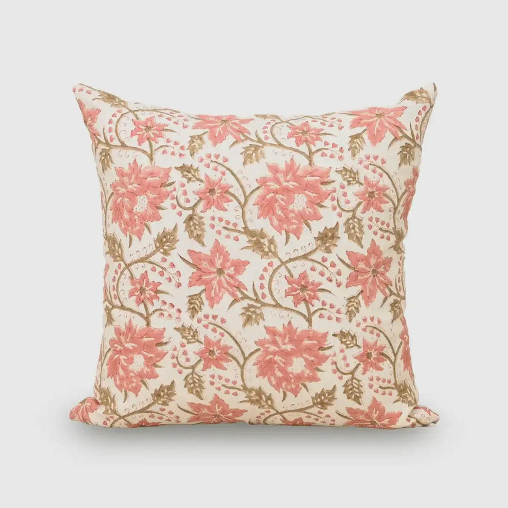 Rose Hand Block Print Linen Pillow Cover