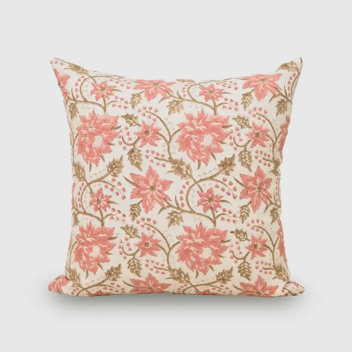 Rose Hand Block Print Linen Pillow Cover