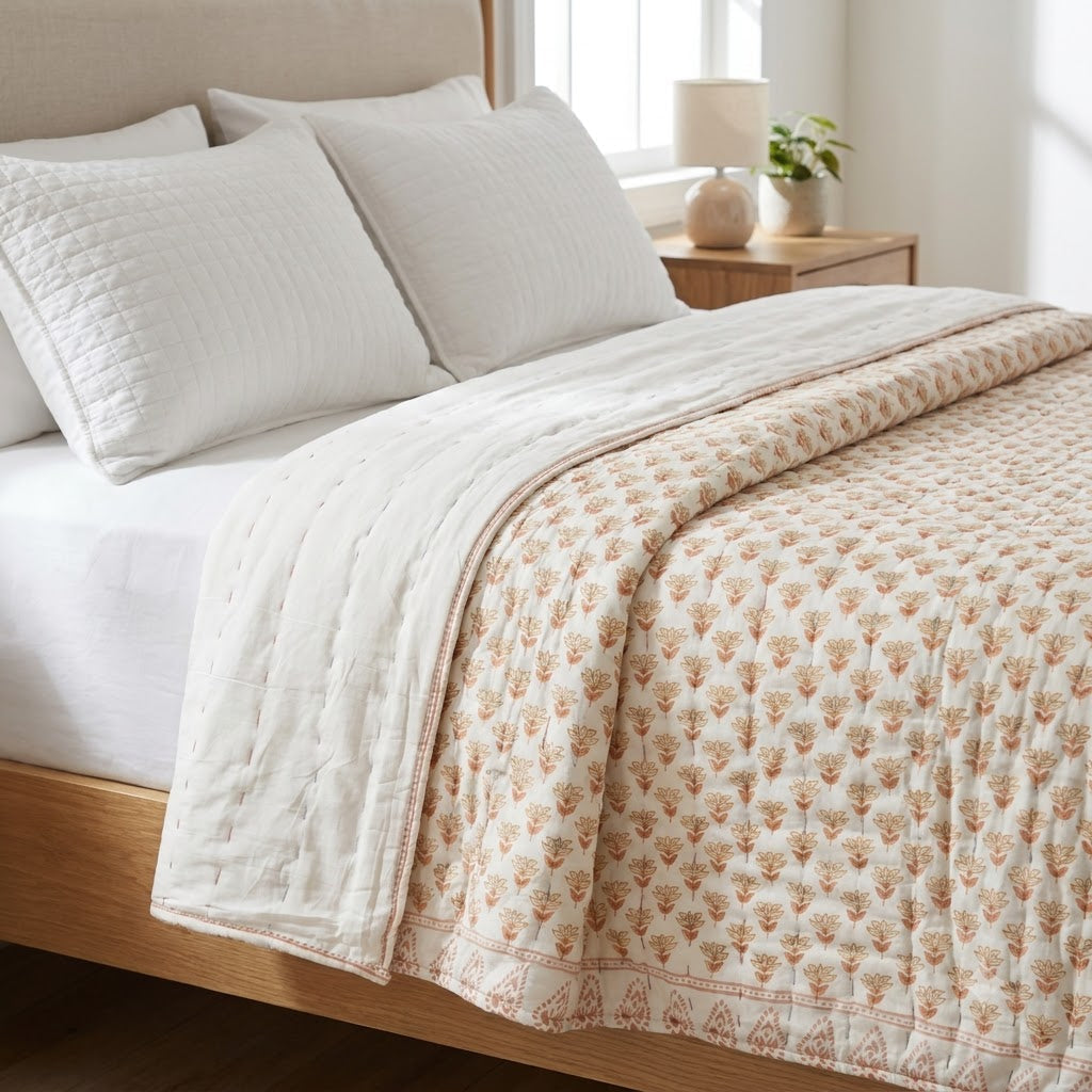 Clara Botanical Hand Block Printed Quilt