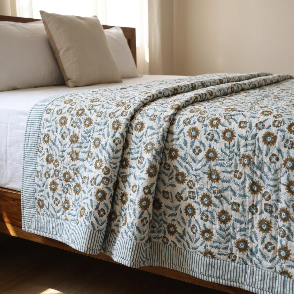 Ellis Floral Hand Block Printe Quilt