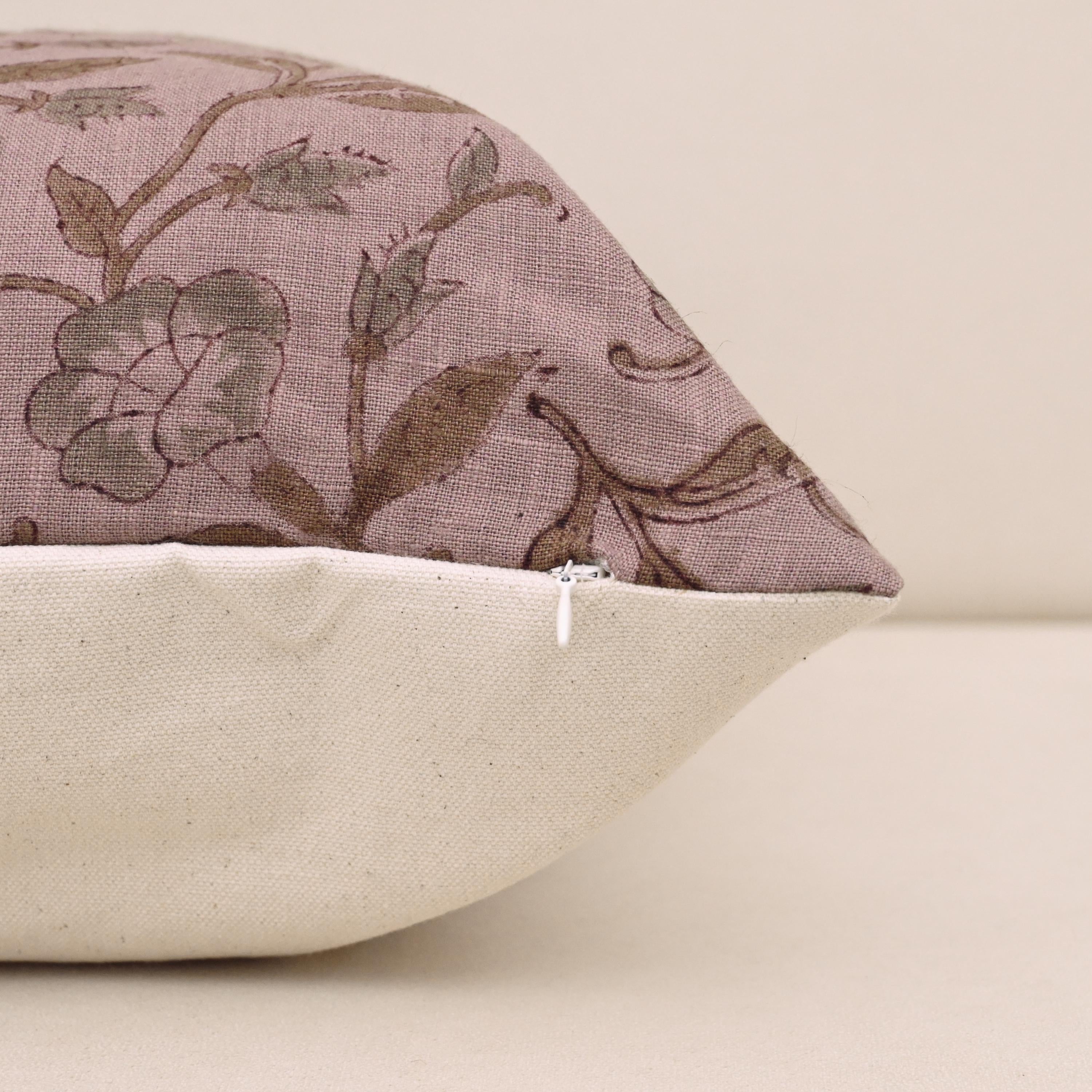 Corner and hidden zipper detail on Willow sage linen pillow cover