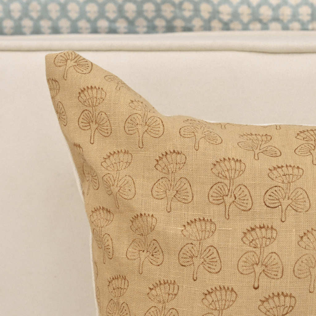 Geoma geometric leaf linen pillow cover styled on a sofa