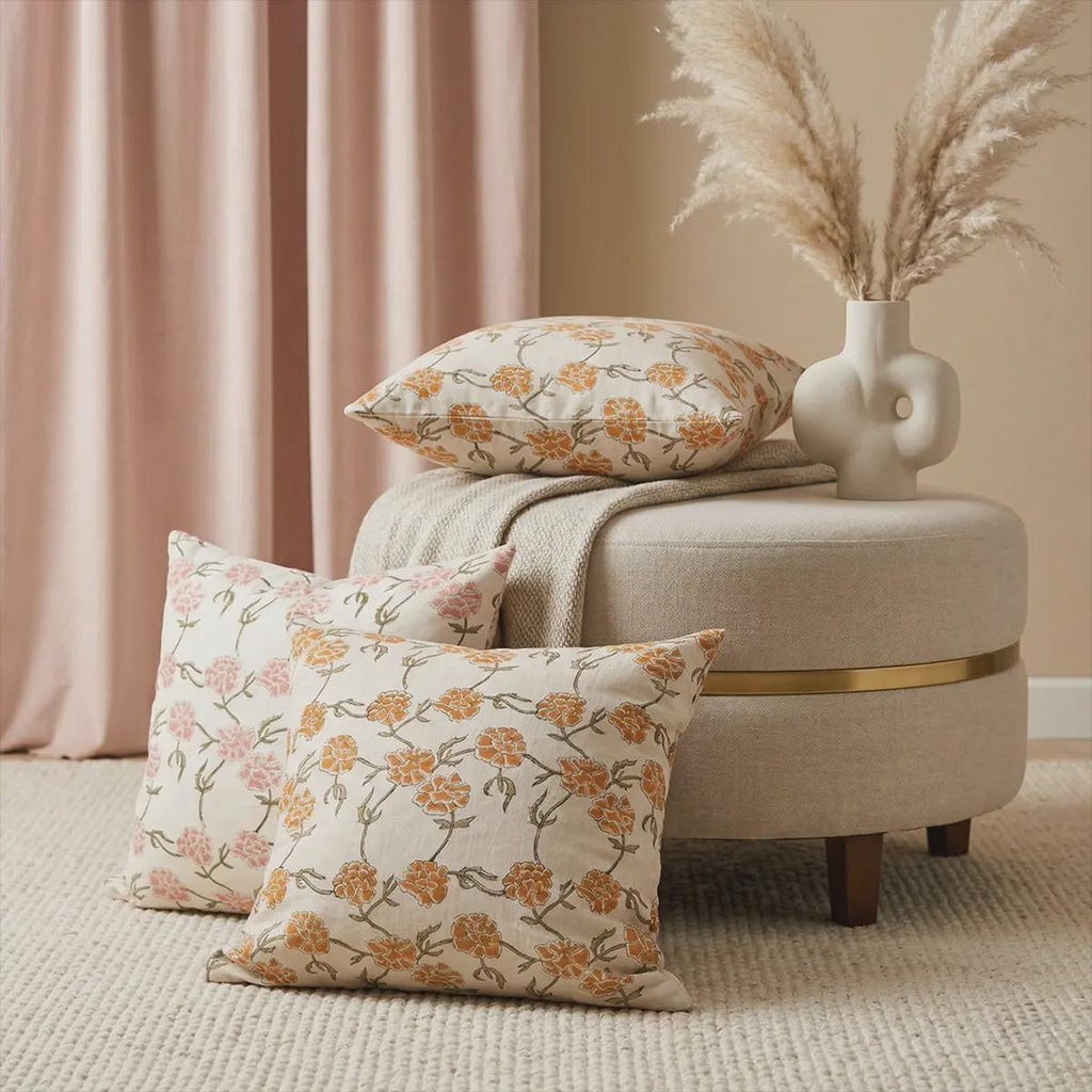Marigold linen pillow cover fabric texture close-up