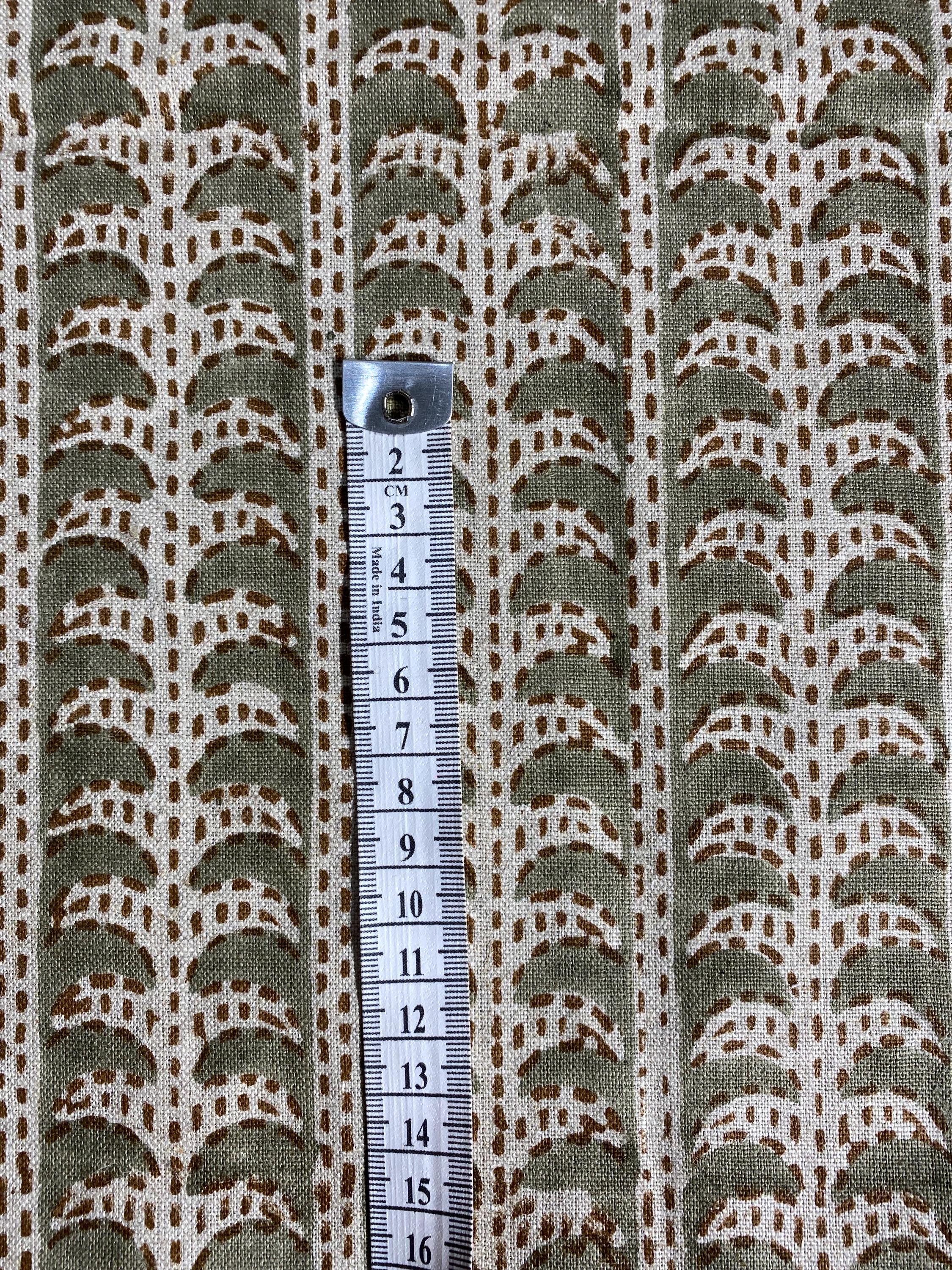 Tan scalloped stripe linen pillow cover, fabric texture close-up