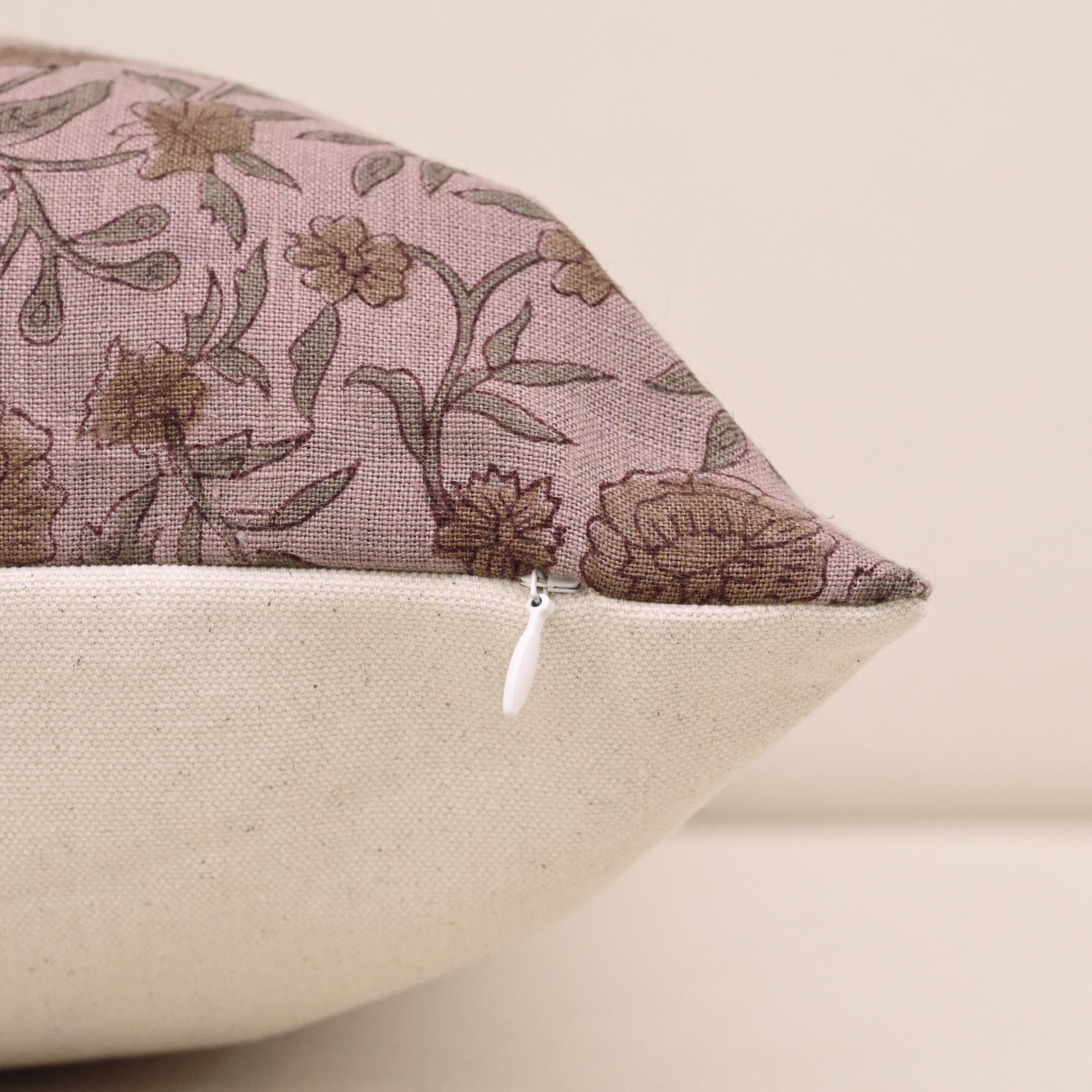 Corner and hidden zipper detail on Heritage linen pillow cover