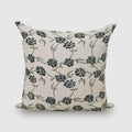Charcoal grey floral hand block print linen pillow cover on cream background