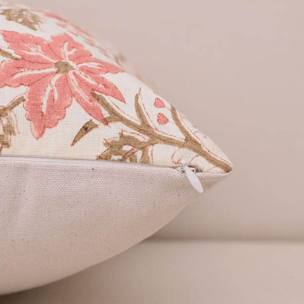 Rose Hand Block Print Linen Pillow Cover