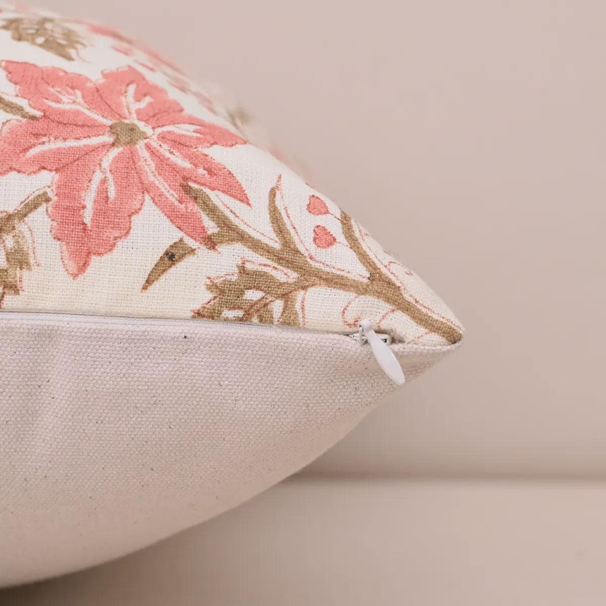 Rose Hand Block Print Linen Pillow Cover